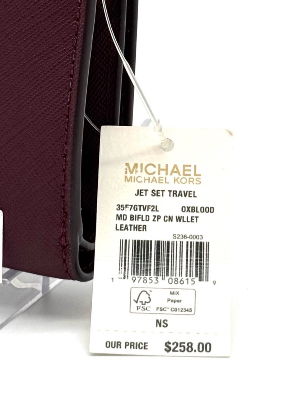 Michael Kors Medium Bifold Zip Chain Wallet Ox Blood - Picture 6 of 6